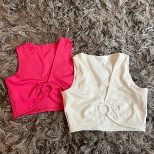 Pink and White Women's Crop Tops